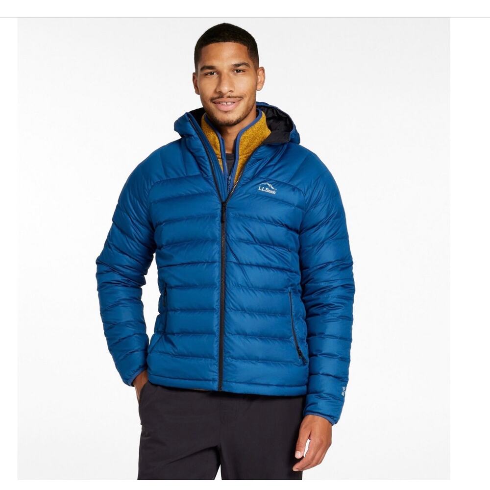 LL BEAN Men's Bean's 650 Down Hooded Jacket Puffer Coat Large Dark Marine Blue